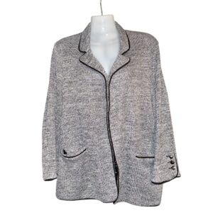 Skies Are Blue Blazer Womens XL Gray Knit Open Front Floral Lined Jacket Pockets